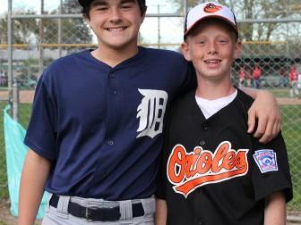 Mike Govea and Damon Treadwell getting ready to play each other in an April Turlock Little League game